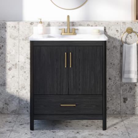 Miseno Hobart 30" Free Standing Single Basin Vanity Set with Cabinet and Marble Vanity Top Ebony Wood