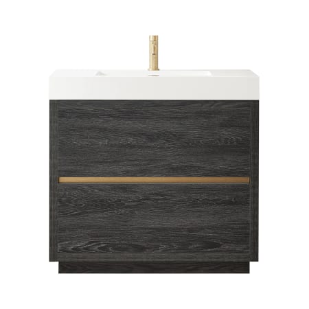 Miseno Huesca 36" Free Standing Single Basin Vanity Set with Cabinet and Composite Stone Vanity Top - No Mirror North American Black Oak