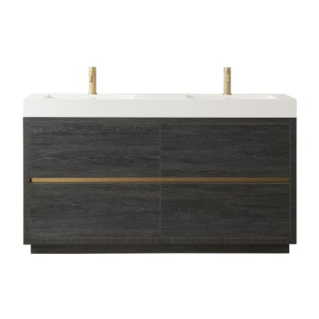Miseno Huesca 60" Free Standing Double Basin Vanity Set with Cabinet and Composite Stone Vanity Top - No Mirror North American Black Oak