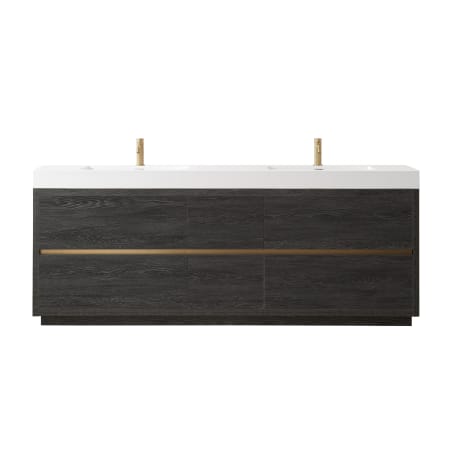 Miseno Huesca 84" Free Standing Double Basin Vanity Set with Cabinet and Composite Stone Vanity Top - No Mirror North American Black Oak