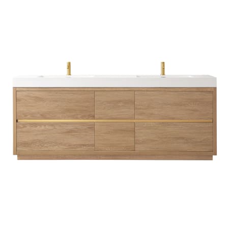 Miseno Huesca 84" Free Standing Double Basin Vanity Set with Cabinet and Composite Stone Vanity Top - No Mirror North American Oak