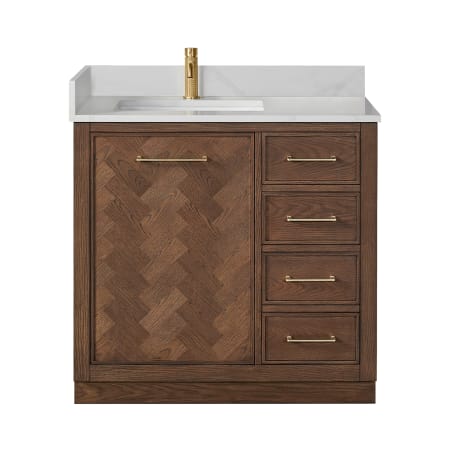 Miseno Jakarta 36" Free Standing Single Basin Vanity Set with Cabinet and Quartz Vanity Top Aged Dark Brown Oak