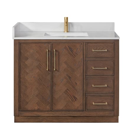Miseno Jakarta 42" Free Standing Single Basin Vanity Set with Cabinet and Quartz Vanity Top Aged Dark Brown Oak