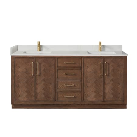 Miseno Jakarta 72" Free Standing Double Basin Vanity Set with Cabinet and Quartz Vanity Top Aged Dark Brown Oak
