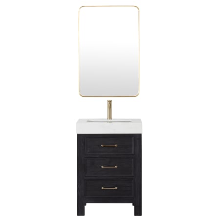 Miseno León 24" Free Standing Single Basin Vanity Set with Cabinet, Composite Stone Vanity Top and Mirror Fir Wood Black