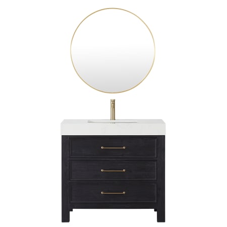 Miseno León 36" Free Standing Single Basin Vanity Set with Cabinet, Composite Stone Vanity Top and Mirror Fir Wood Black