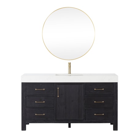 Miseno León 60" Free Standing Single Basin Vanity Set with Cabinet, Composite Stone Vanity Top and Mirror Fir Wood Black