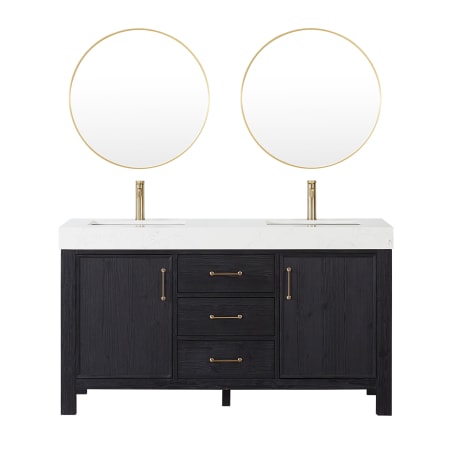 Miseno León 60" Free Standing Double Basin Vanity Set with Cabinet, Composite Stone Vanity Top and Mirror Fir Wood Black