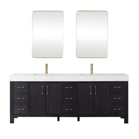 Miseno León 84" Free Standing Double Basin Vanity Set with Cabinet, Composite Stone Vanity Top and Mirror Fir Wood Black