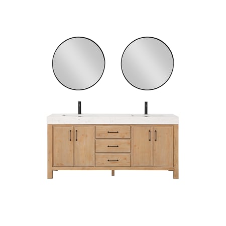 Miseno León 72" Free Standing Double Basin Vanity Set with Cabinet, Stone Composite Vanity Top, and Framed Mirror Fir Wood Brown / Lightning White
