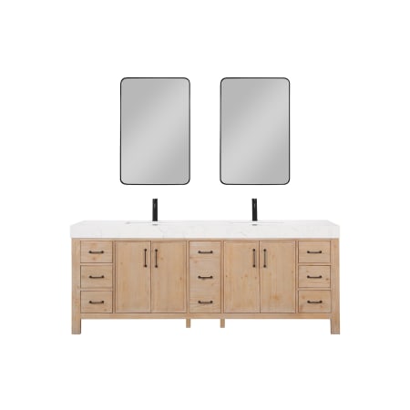 Miseno León 84" Free Standing Double Basin Vanity Set with Cabinet, Stone Composite Vanity Top, and Framed Mirror Fir Wood Brown / Lightning White