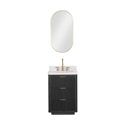 Miseno Cadiz 24" Free Standing Single Basin Vanity Set with Cabinet, Stone Composite Vanity Top, and Framed Mirror Fir Wood Black / Lightning White
