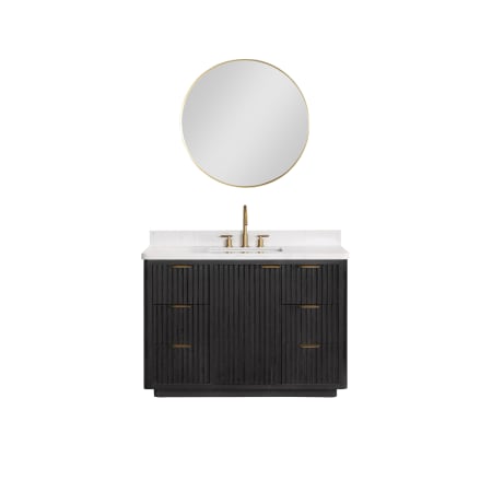 Miseno Cádiz 48" Free Standing Single Basin Vanity Set with Cabinet, Stone Composite Vanity Top, and Framed Mirror Fir Wood Black / Lightning White