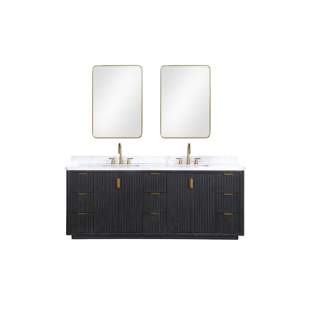 Miseno Cádiz 84" Free Standing Double Basin Vanity Set with Cabinet, Stone Composite Vanity Top, and Framed Mirror Fir Wood Black / Lightning White