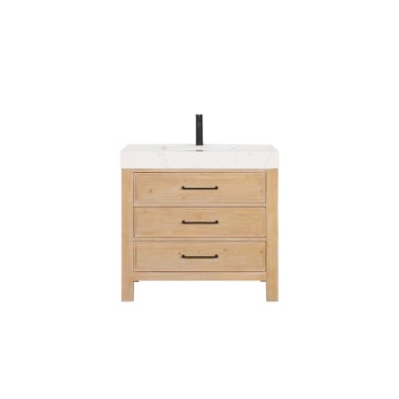 Miseno León 36" Free Standing Single Basin Vanity Set with Cabinet and Stone Composite Vanity Top Fir Wood Brown / Lightning White