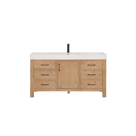 Miseno León 60" Free Standing Single Basin Vanity Set with Cabinet and Stone Composite Vanity Top Fir Wood Brown / Lightning White
