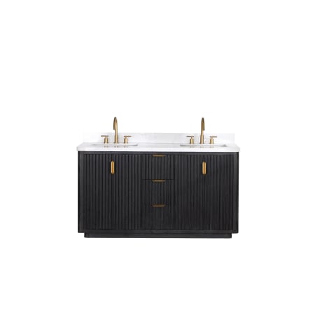Miseno Cádiz 60" Free Standing Double Basin Vanity Set with Cabinet and Stone Composite Vanity Top Fir Wood Black / Lightning White