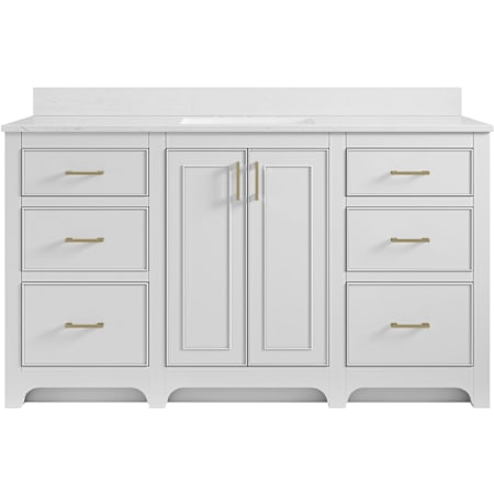 Miseno Lucerne 60" Free Standing Single Basin Vanity Set with Cabinet and Engineered Stone Vanity Top Bright White