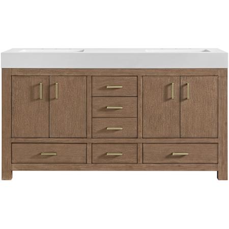 Miseno Alanya 60" Free Standing Double Basin Vanity Set with Cabinet and Stone Composite Vanity Top Walnut Drift