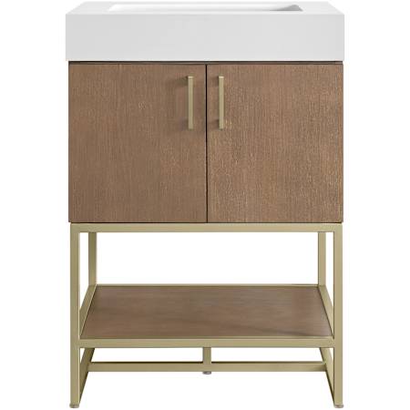 Miseno Mauri 24" Free Standing Single Basin Vanity Set with Cabinet and Stone Composite Vanity Top Walnut Drift