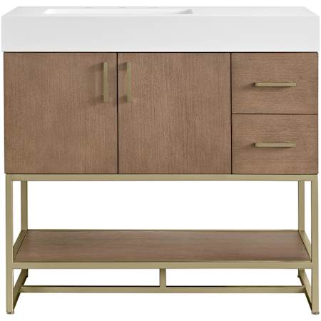 Miseno Mauri 36" Free Standing Single Basin Vanity Set with Cabinet and Stone Composite Vanity Top Walnut Drift