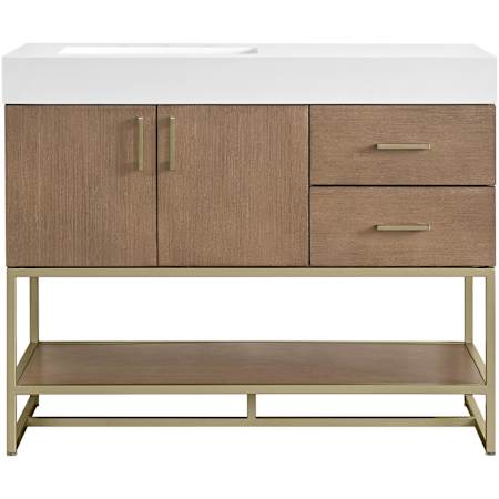 Miseno Mauri 42" Free Standing Single Basin Vanity Set with Cabinet and Stone Composite Vanity Top Walnut Drift