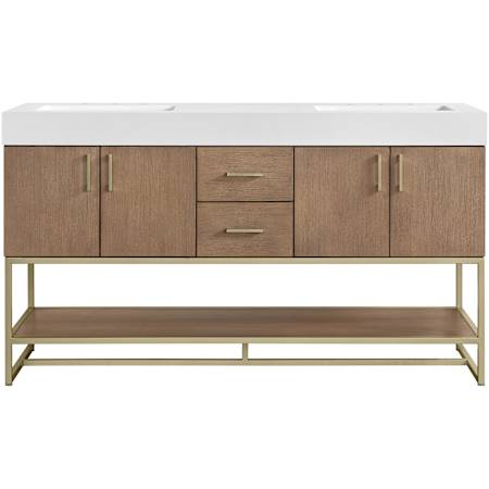 Miseno Mauri 60" Free Standing Double Basin Vanity Set with Cabinet and Stone Composite Vanity Top Walnut Drift