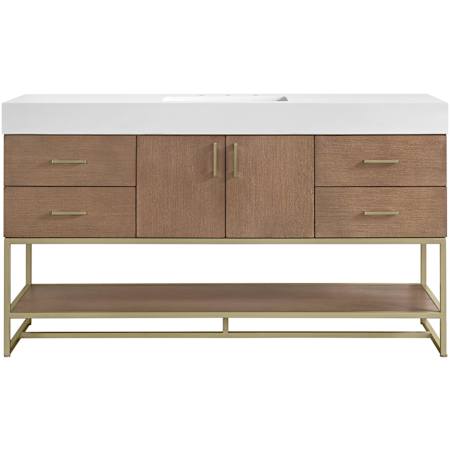 Miseno Mauri 60" Free Standing Single Basin Vanity Set with Cabinet and Stone Composite Vanity Top Walnut Drift
