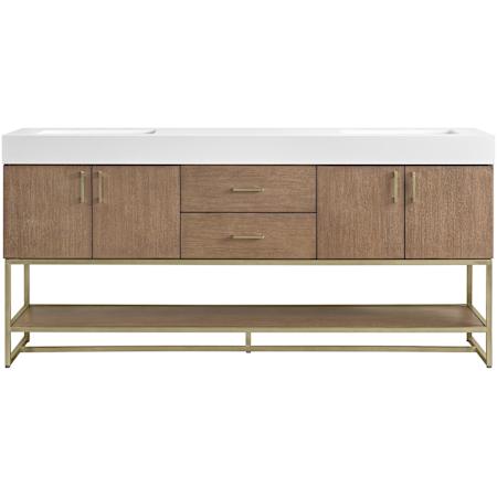 Miseno Mauri 72" Free Standing Double Basin Vanity Set with Cabinet and Stone Composite Vanity Top Walnut Drift
