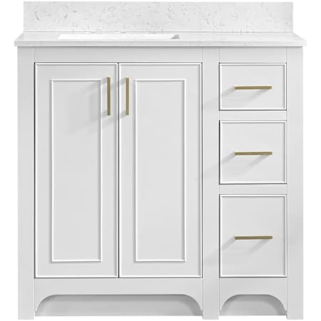 Miseno Lucerne 36" Single Basin Vanity Set with 3/4" Marble Stone Composite Top, Rectangular Sink, USB Port, and Electrical Outlet Bright White