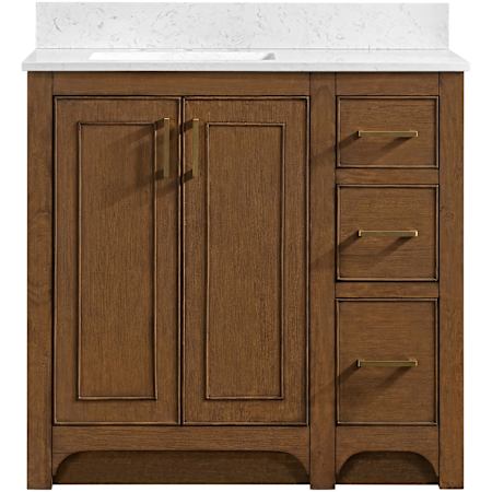 Miseno Lucerne 36" Single Basin Vanity Set with 3/4" Marble Stone Composite Top, Rectangular Sink, USB Port, and Electrical Outlet Dark Maplewood