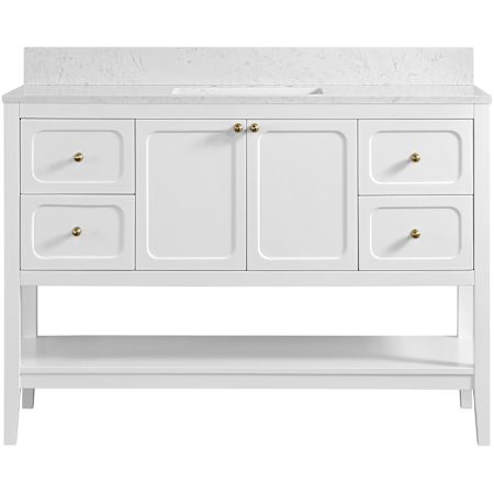 Miseno Ravello 48" Single Basin Vanity Set with 3/4" Marble Stone Composite Top, Rectangular Sink, USB Port, and Electrical Outlet Bright White