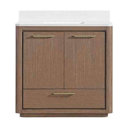 Miseno Saleya 36" Free Standing Single Basin Vanity Set with Cabinet and Stone Composite Vanity Top Walnut Drift
