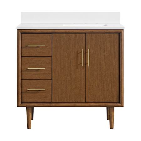 Miseno Mertola 36" Free Standing Single Basin Vanity Set with Cabinet and Stone Composite Vanity Top Dark Maplewood