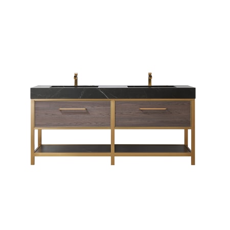 Miseno Segovia 72" Free Standing Double Basin Vanity Set with Cabinet and Stone Composite Vanity Top Suleiman Oak / Black