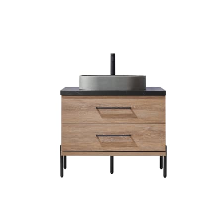 Miseno Trento 36" Free Standing Single Basin Vanity Set with Cabinet and Sintered Stone Vanity Top North American Oak / Black