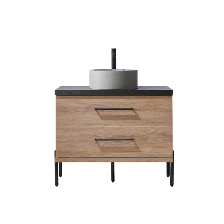 Miseno Trento 36" Free Standing Single Basin Vanity Set with Cabinet and Sintered Stone Vanity Top North American Oak / Black