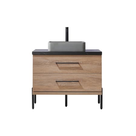 Miseno Trento 36" Free Standing Single Basin Vanity Set with Cabinet and Sintered Stone Vanity Top North American Oak / Black
