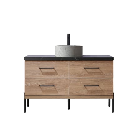 Miseno Trento 48" Free Standing Single Basin Vanity Set with Cabinet and Sintered Stone Vanity Top North American Oak / Black