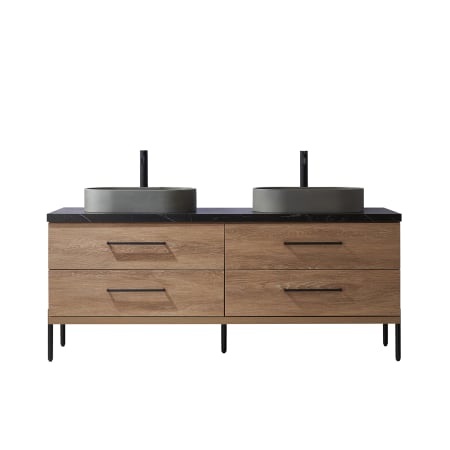 Miseno Trento 72" Free Standing Double Basin Vanity Set with Cabinet and Sintered Stone Vanity Top North American Oak / Black
