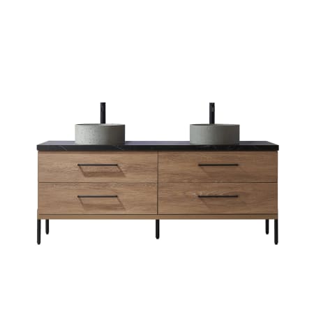 Miseno Trento 72" Free Standing Double Basin Vanity Set with Cabinet and Sintered Stone Vanity Top North American Oak / Black
