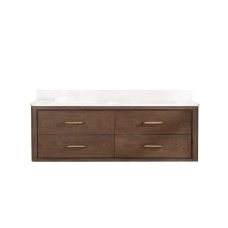 Miseno Cristo 60" Wall Mounted Double Basin Vanity Set with Cabinet and Quartz Vanity Top Aged Dark Brown Oak / Fish Maw White