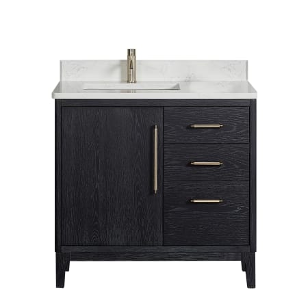 Miseno Gara 36" Free Standing Single Basin Vanity Set with Cabinet and Composite Stone Vanity Top Fir Wood Black