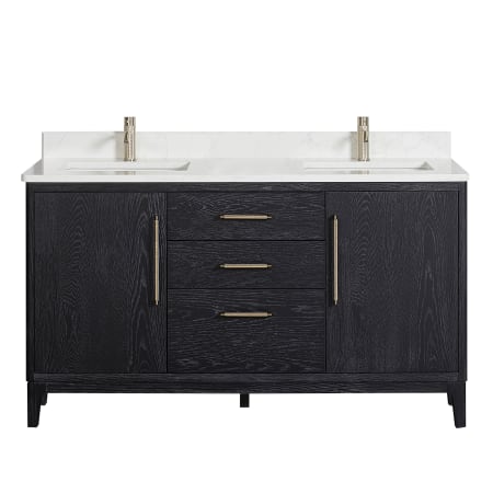 Miseno Gara 60" Free Standing Double Basin Vanity Set with Cabinet and Composite Stone Vanity Top Fir Wood Black