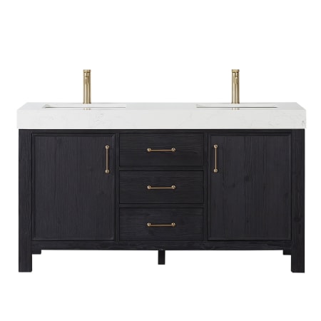 Miseno León 60" Free Standing Double Basin Vanity Set with Cabinet and Composite Stone Vanity Top Fir Wood Black