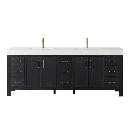 Miseno León 84" Free Standing Double Basin Vanity Set with Cabinet and Composite Stone Vanity Top Fir Wood Black