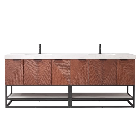 Miseno Mahon 84" Free Standing Double Basin Vanity Set with Cabinet and Composite Stone Vanity Top North American Deep Walnut