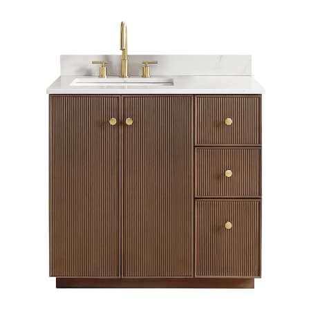 Miseno Oza 36" Free Standing Single Basin Vanity Set with Cabinet and Quartz Vanity Top Aged Dark Brown Oak