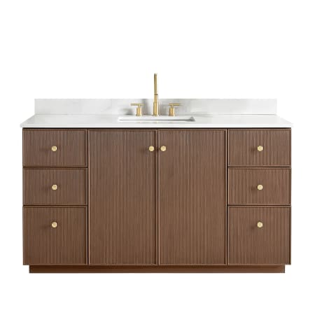 Miseno Oza 60" Free Standing Single Basin Vanity Set with Cabinet and Quartz Vanity Top Aged Dark Brown Oak