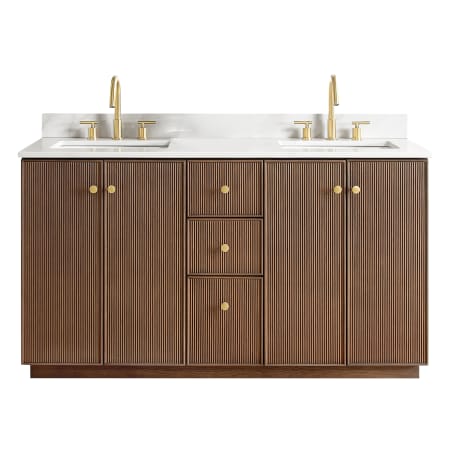 Miseno Oza 60" Free Standing Double Basin Vanity Set with Cabinet and Quartz Vanity Top Aged Dark Brown Oak